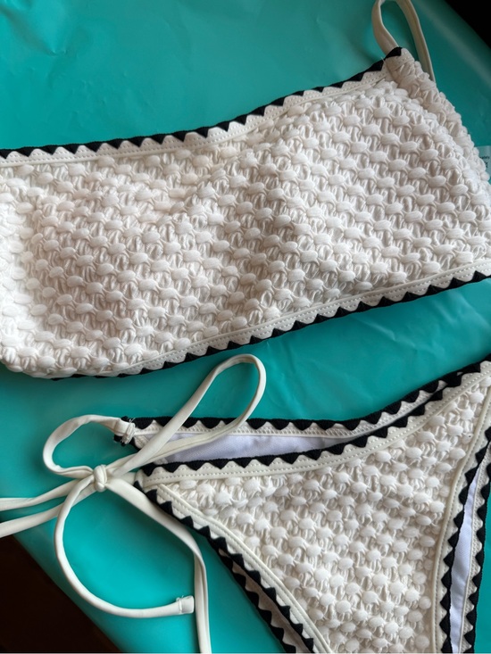 Other - Cream Textured Bikini Set with Black Trim